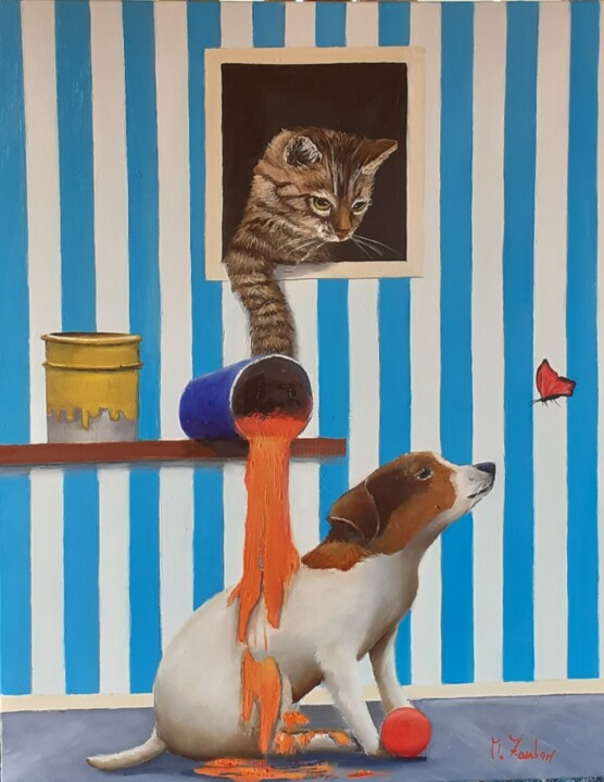 Scherzo felino 绘画, 19.7x15.8 in