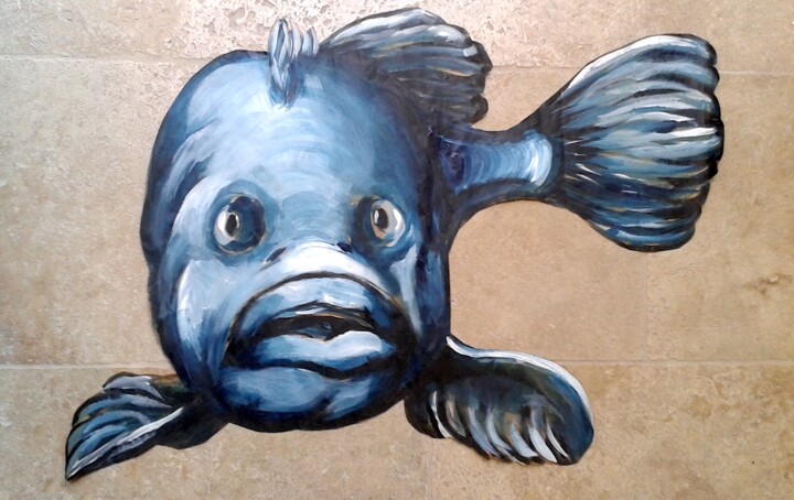 Poisson bleu 绘画, 19.7x27.6 in