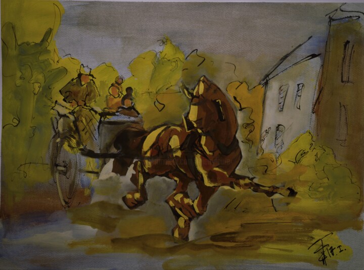 제목이 "Promenade à la camp…"인 그림 Thierry Faure로, 원작, 구아슈