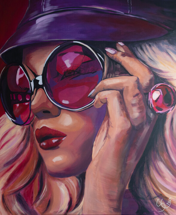 Painting titled "Frau mit Brille III" by Silke Von Clarmann, Original Artwork, Acrylic