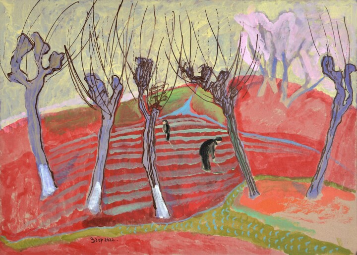 Schilderij getiteld "Peasants" door Liuba Zdor, Origineel Kunstwerk, Acryl