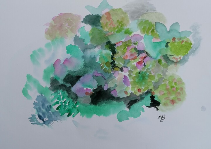 Dessin intitulée "Ortensias" par Valérie Blum (Valery), Œuvre d'art originale, Aquarelle