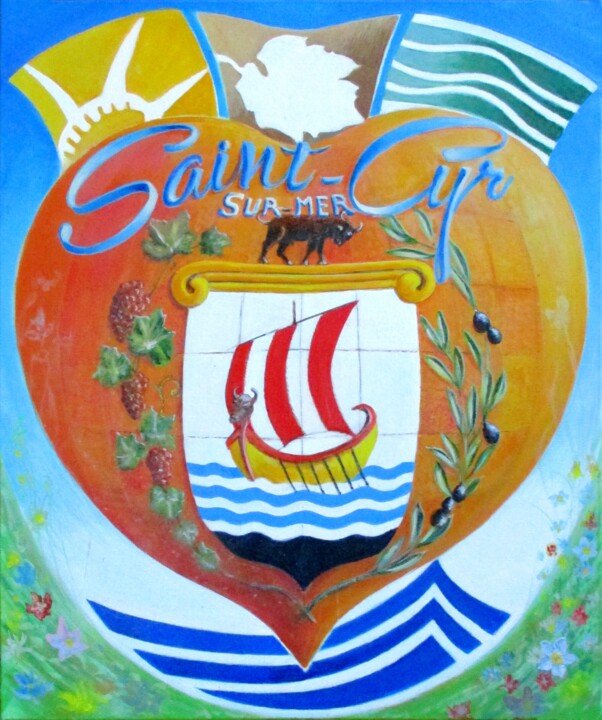 Je vais continuer 2022 Les blasons de Saint-Cyr-sur-Mer 绘画, 21.7x18.1 in
