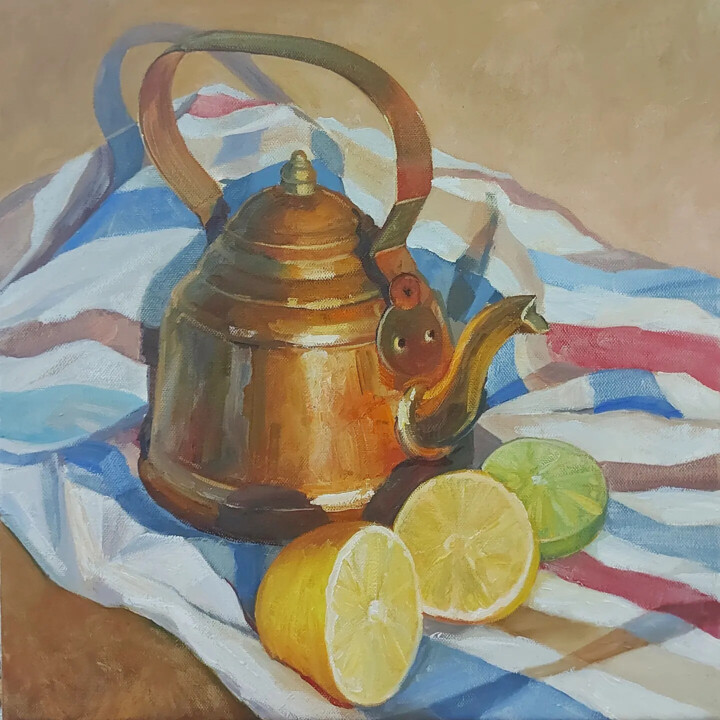 Painting titled "Stillife oil painti…" by Iuliia Muraveinikova, Original Artwork, Oil Mounted on Wood Stretcher frame