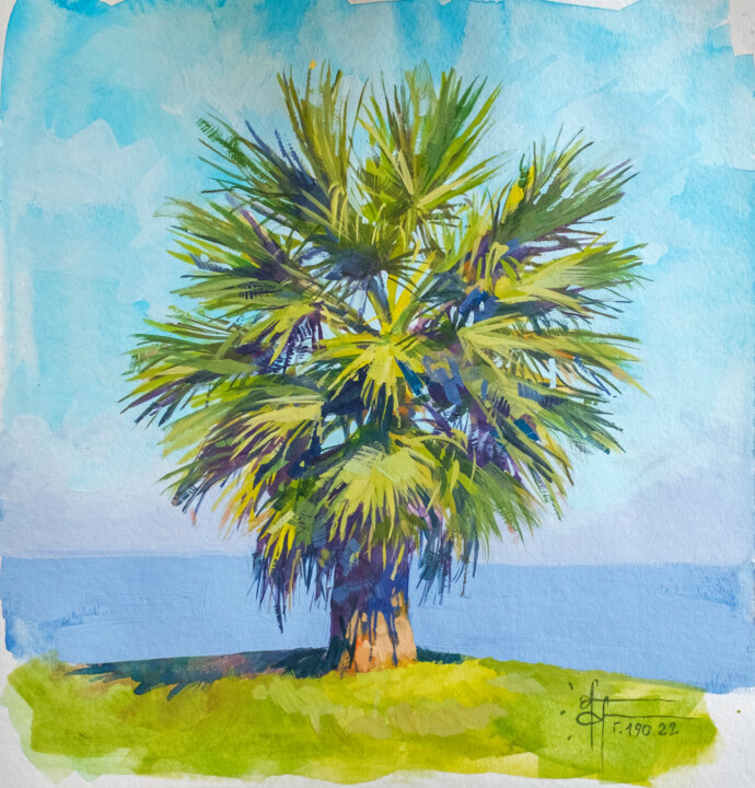 「"Nice Palm" - Origi…」というタイトルの絵画 Anna Ivanovaによって, オリジナルのアートワーク, グワッシュ水彩画