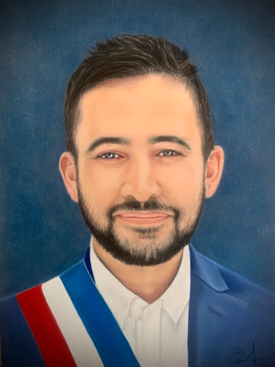 Drawing titled "Portrait «Mr le mai…" by Jess.C.Art, Original Artwork, Pastel Mounted on Glass