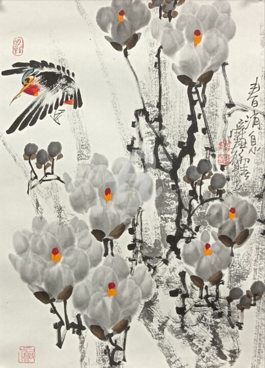 Painting titled "Spring message 春消息…" by Dayou Lu, Original Artwork, Pigments