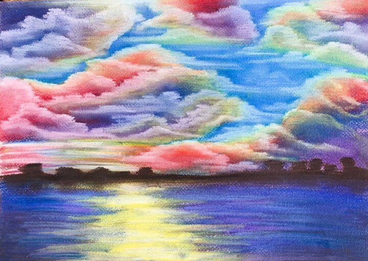 Dibujo titulada "Beautiful sunset la…" por Elena Polak, Obra de arte original, Pastel