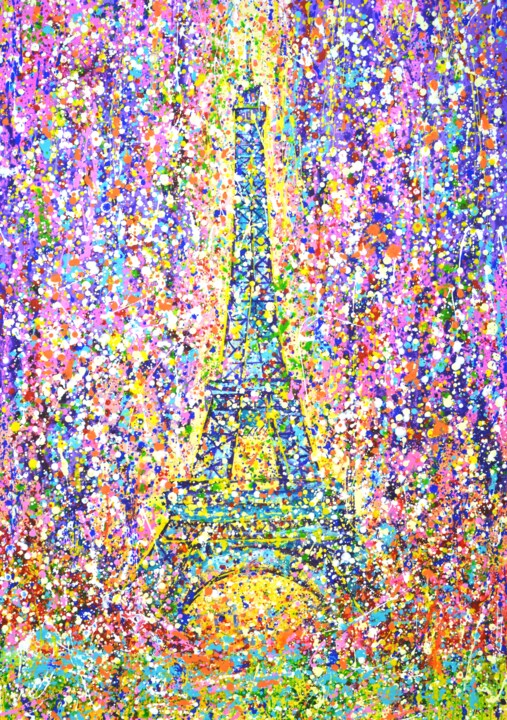 Holiday. Eiffel Tower. 绘画, 55.1x39.4 in