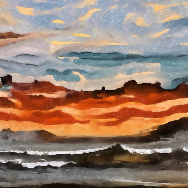 Digitale Kunst getiteld "Magical sea sunset" door Bachir Reddioui, Origineel Kunstwerk, Digitaal Schilderwerk