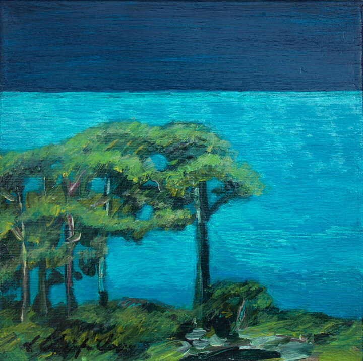 Peinture intitulée "Pins Parasol, Médit…" par Nathalia Chipilova, Œuvre d'art originale, Acrylique Monté sur Châssis en bois