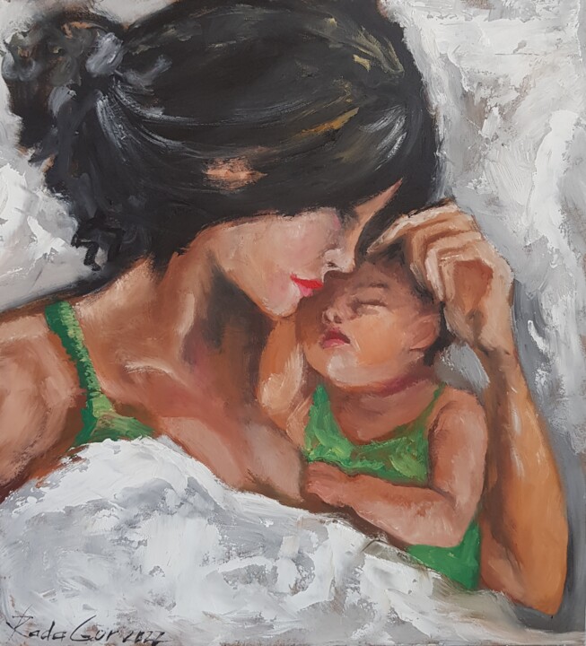 Mother and Baby Original Oil Painting 绘画, 10x10 in