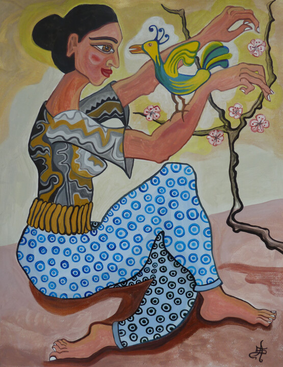 Peinture intitulée "Le Chant de l'oiseau" par Aurélie Sarrazin, Œuvre d'art originale, Acrylique