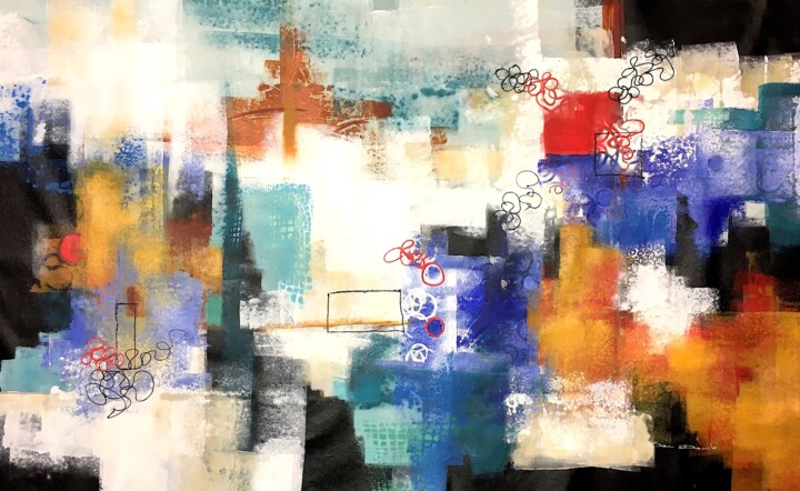 Painting titled "Farandole bleue" by Dam Domido, Original Artwork, Acrylic