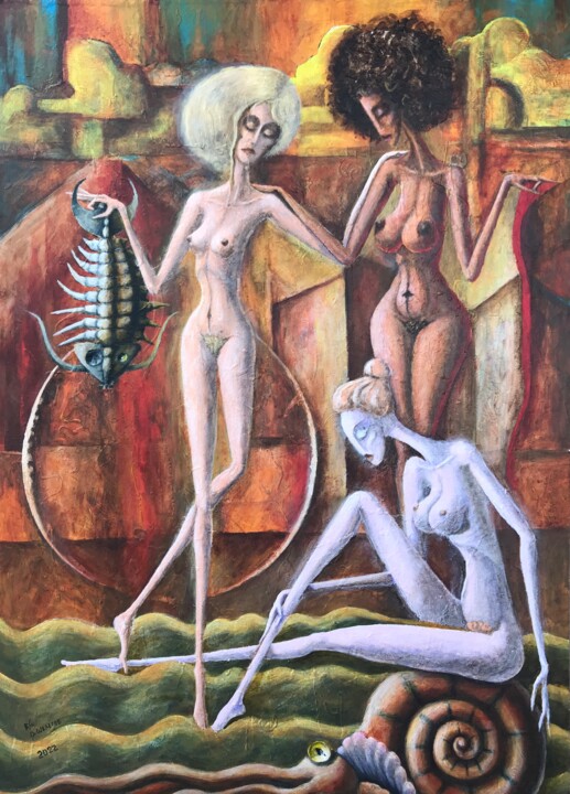 Naked bathers on the beach of Silurian sea 绘画, 27.6x19.7 in