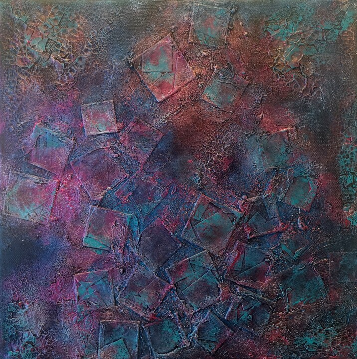 Fluorescent indigo embers Collages, 11.8x11.8 in