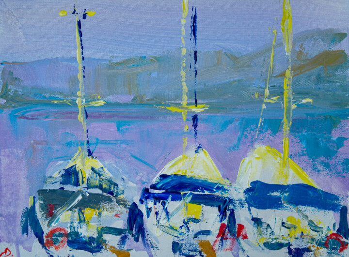 Lights are on - expressive boats, sea view, lifestyle 30x40 绘画, 11.8x15.8 in