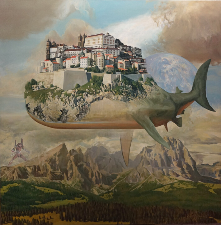 浮游城市 绘画, 59.1x59.1 in