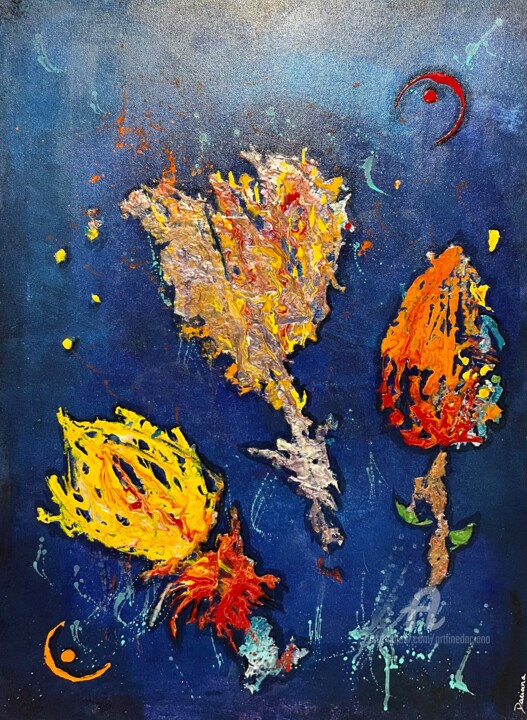 Malerei mit dem Titel "Yellow tulips" von Daciana, Original-Kunstwerk, Acryl Auf Keilrahmen aus Holz montiert