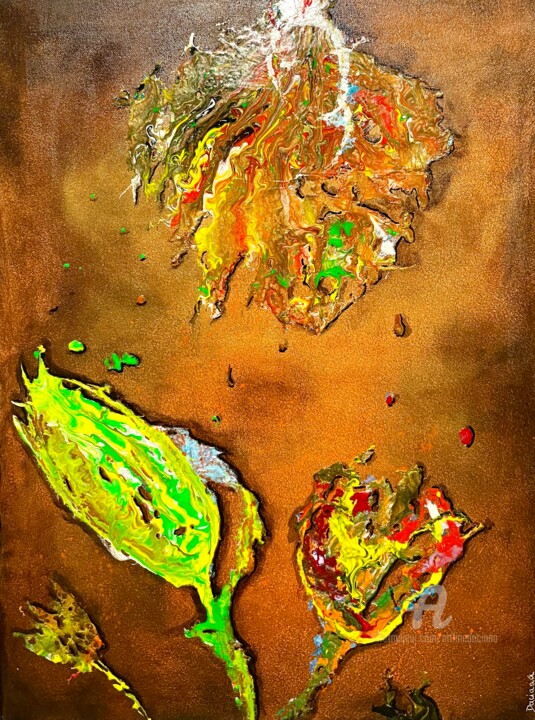 Painting titled "Green tulip" by Daciana, Original Artwork, Acrylic Mounted on artwork_cat.