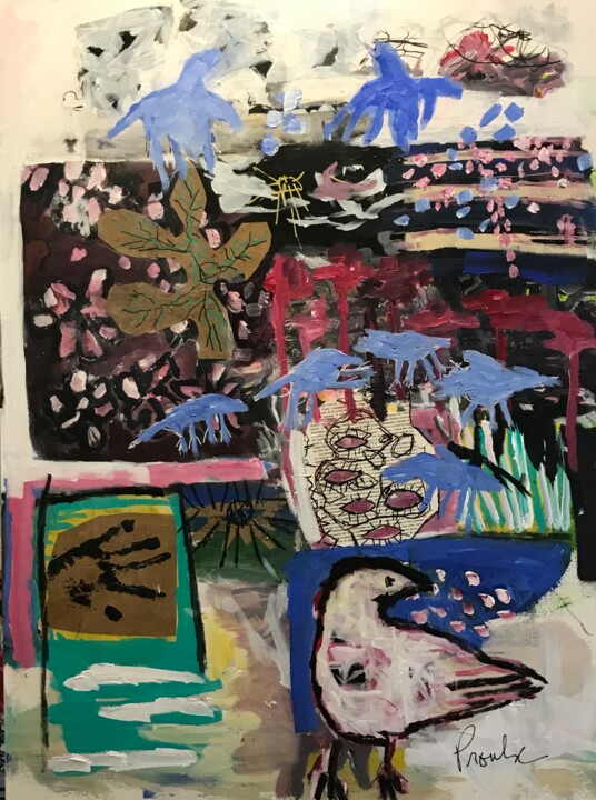 La parade des oiseaux à quatre pattes! 绘画, 40.2x29.9 in