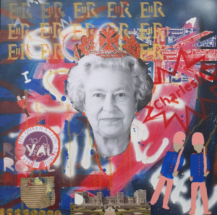 Malarstwo zatytułowany „God save the Queen” autorstwa A Wibaa, Oryginalna praca, Akryl Zamontowany na Drewniana rama noszy