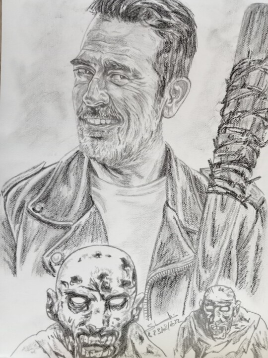 Illustration de Negan personnage de la série the walking dea 图画, 16.5x11.7 in