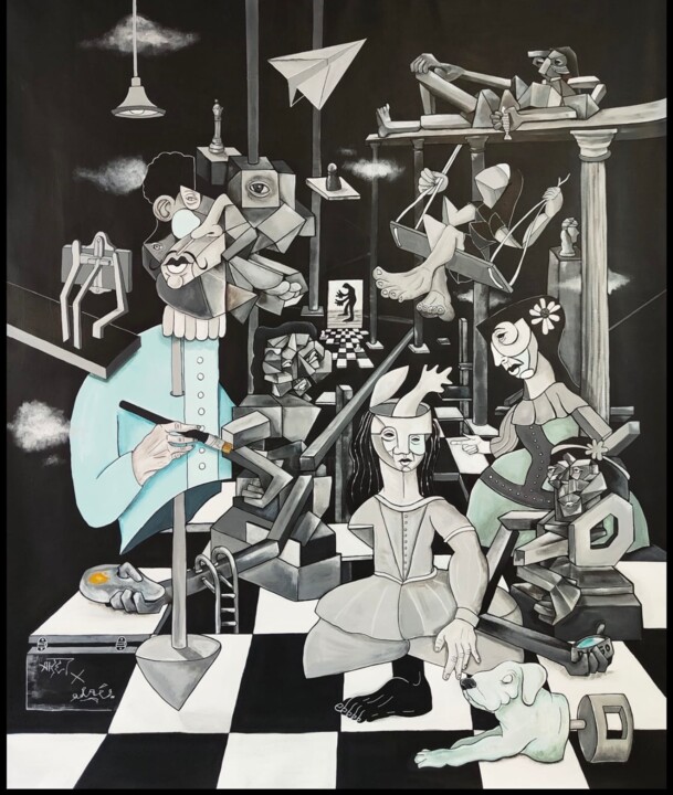 Les menines black 绘画, 60.6x51.2 in