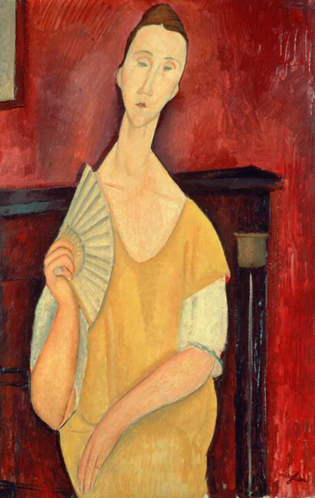 Painting titled "Femme avec un évent…" by Amedeo Modigliani, Original Artwork, Oil