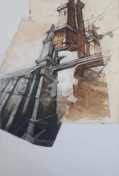 Peinture intitulée "Architecture Imagin…" par Claude Duvauchelle, Œuvre d'art originale, Acrylique Monté sur Carton