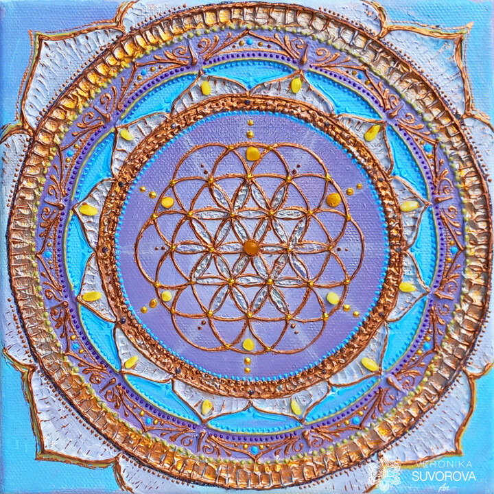 Painting titled "Янтарная Мандала ру…" by Veronika Suvorova, Original Artwork, Acrylic
