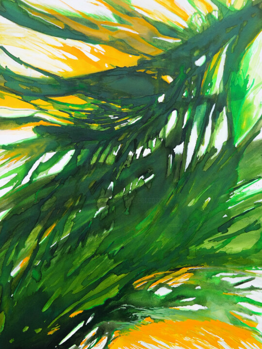 Schilderij getiteld "Trough jungle" door Danijela Dan, Origineel Kunstwerk, Inkt Gemonteerd op Frame voor houten brancard