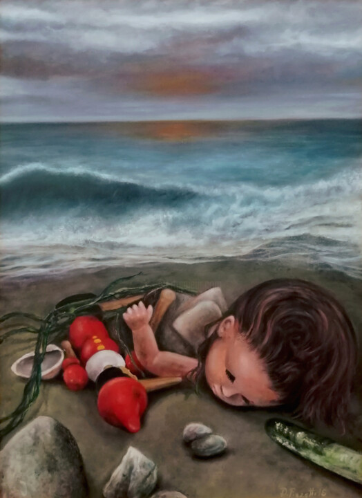 Painting titled "Naufragio" by Damiano Pizzetti, Original Artwork, Oil Mounted on Other rigid panel
