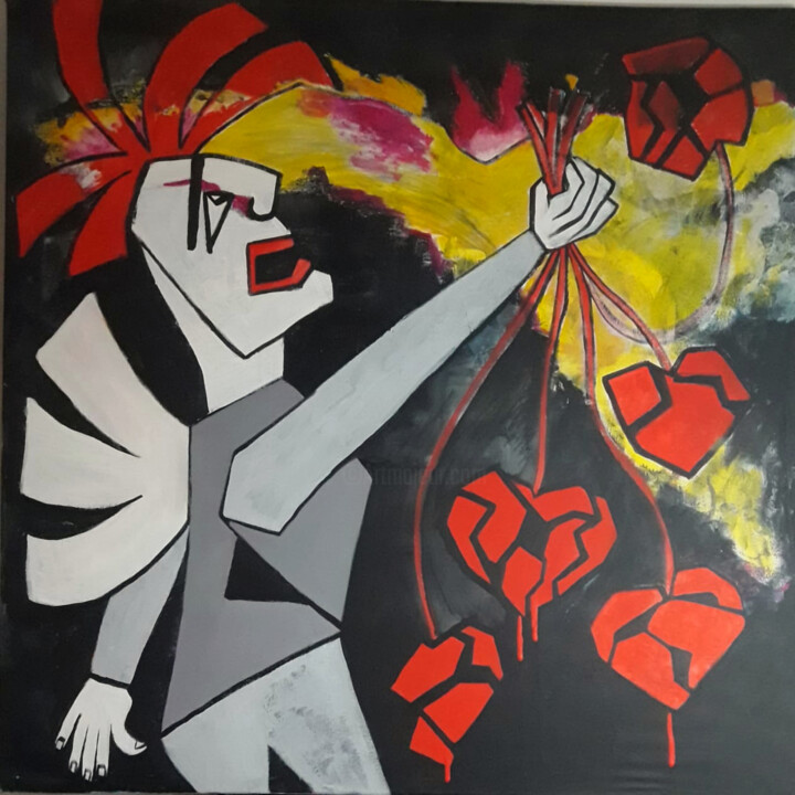 Schilderij getiteld "Muerte de Cupido" door Audrey, Origineel Kunstwerk, Acryl