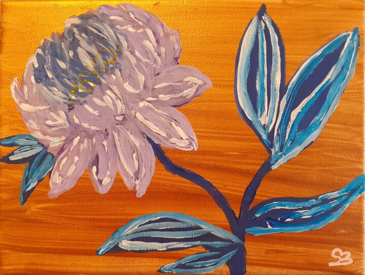 Pivoine sur lit d'or 绘画, 7.1x9.5 in
