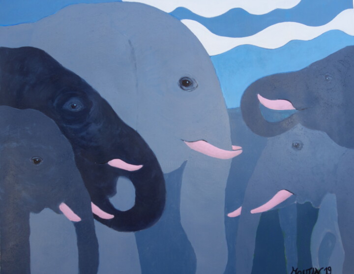 Défense des défenses d'éléphants 绘画, 28.7x36.2 in