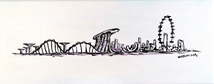 Peinture intitulée "Singapore Marina Sk…" par Wabyanko, Œuvre d'art originale, Acrylique