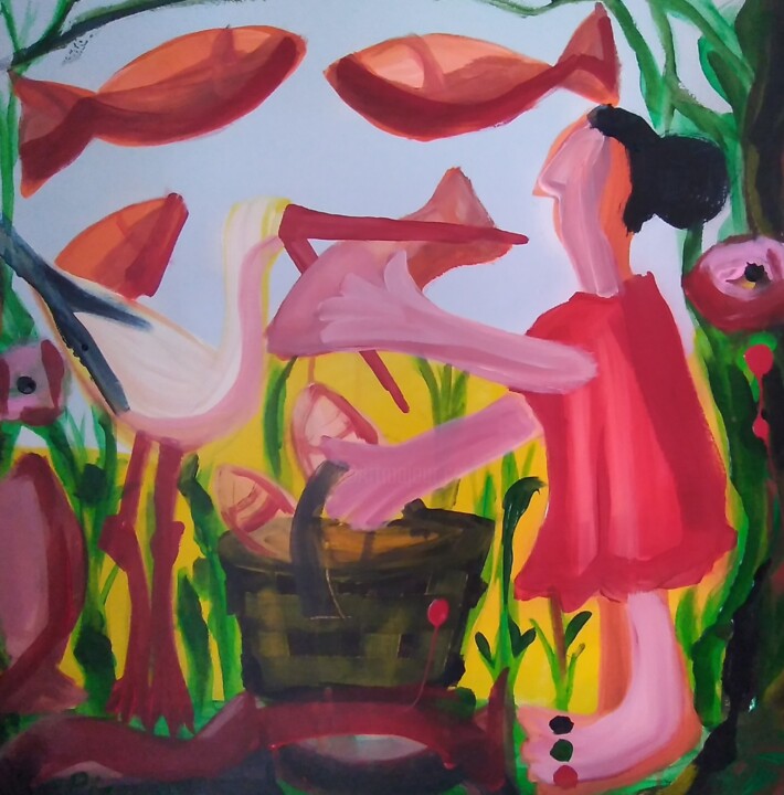 O Lanche da cegonha 绘画, 19.7x19.7 in