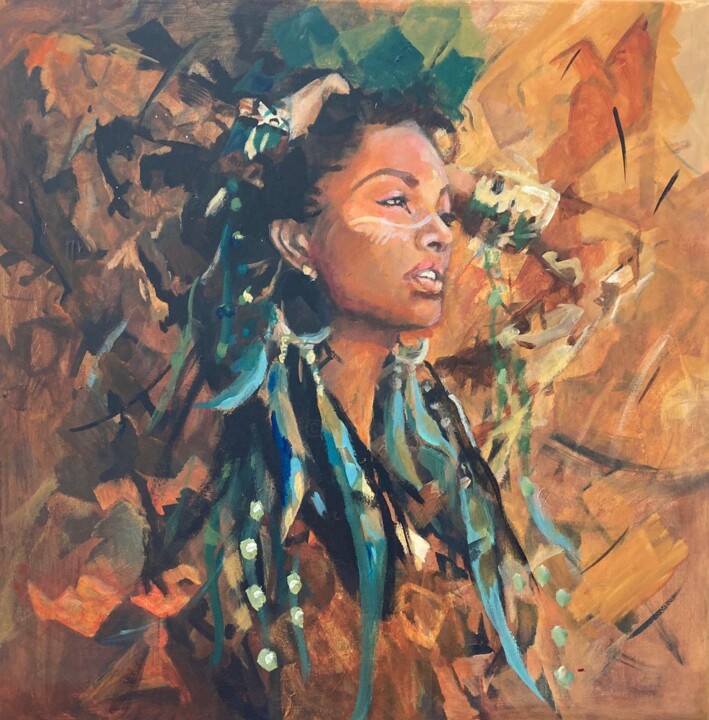 Schilderij getiteld "Woman looking to th…" door Ellen Siliakus - Instagram Ellensiliakus, Origineel Kunstwerk, Acryl