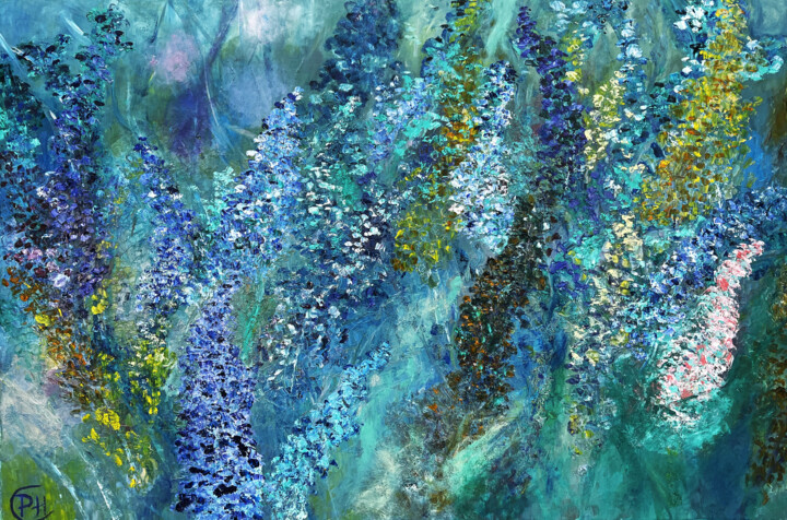 Painting titled "HAPPY LUPINUS" by Philippe Ceulemans, Original Artwork, Oil