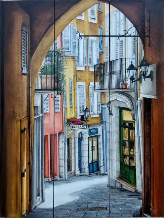 Rue de la Fontette à Grasse 绘画, 39.4x29.5 in