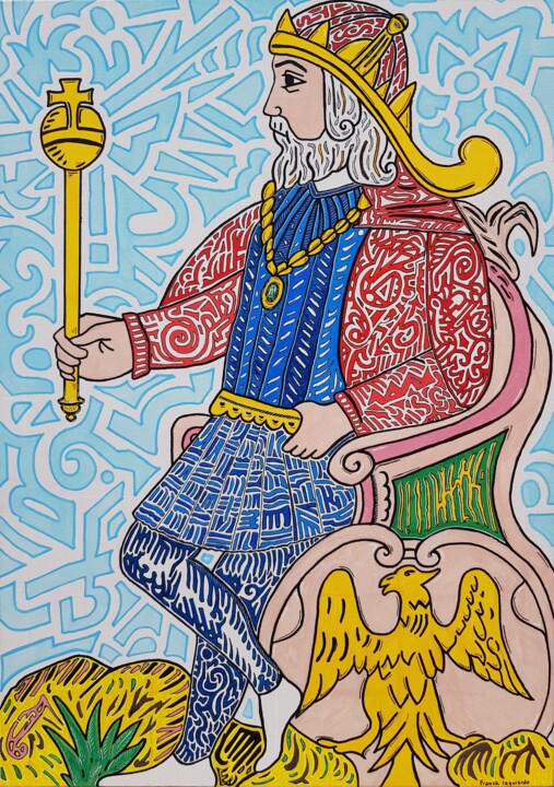 Peinture intitulée "L'Empereur - Tarot…" par Franck Izquierdo (Fraizq), Œuvre d'art originale, Acrylique