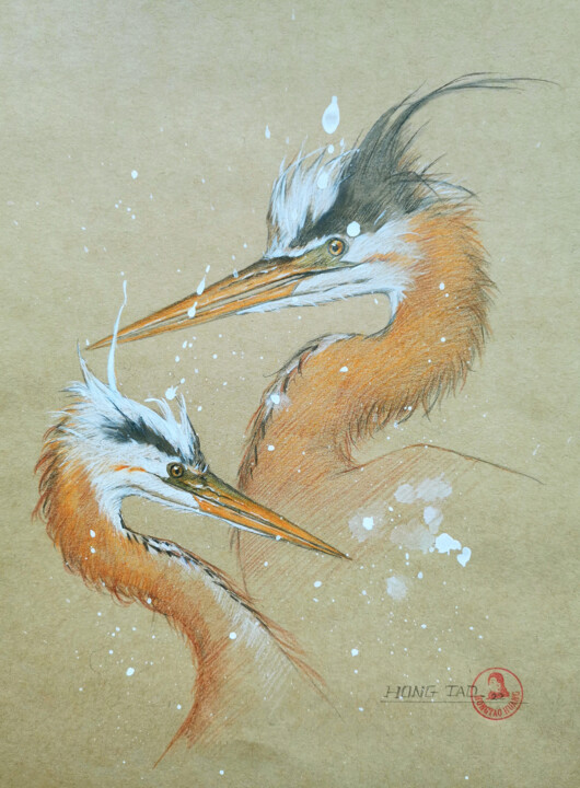 A pair of herons 图画, 11.6x8.3 in