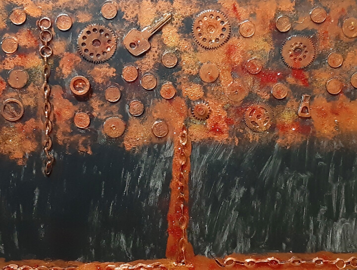 Technology tree (steampunk style, painting with glitter) 绘画, 11.8x15.8 in