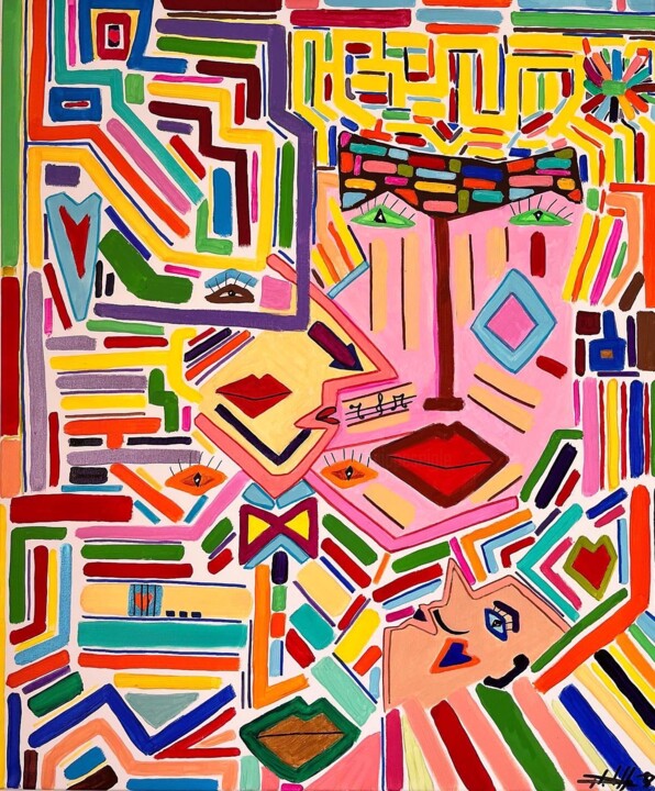 Painting titled "My Queen" by Philippe Seigle, Original Artwork, Acrylic Mounted on Wood Stretcher frame