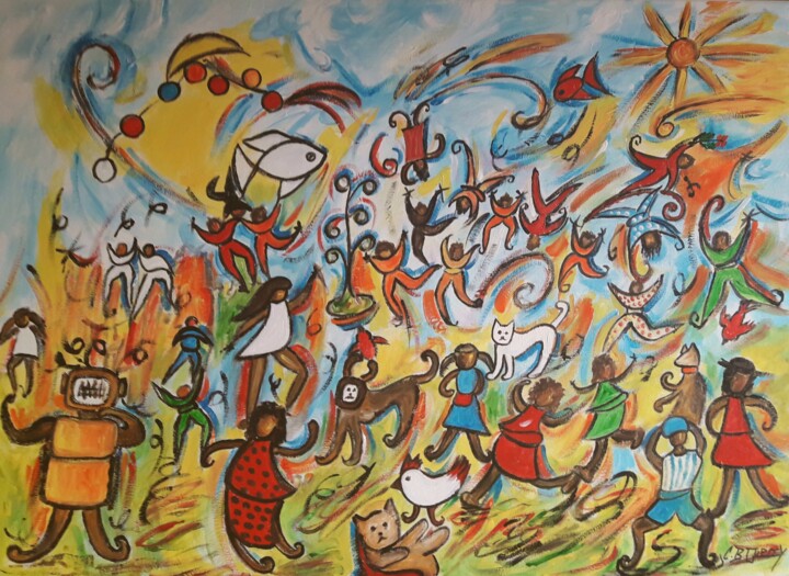 LE MONDE EST FOU 绘画, 19.7x27.6 in