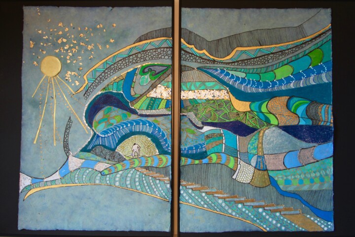 Drawing titled "la découvert du spé…" by Hélène Stevens, Original Artwork, Pastel Mounted on Cardboard
