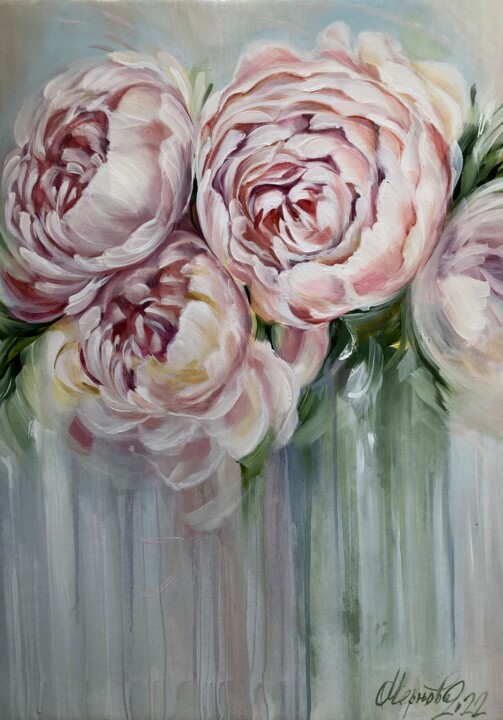 제목이 "«Peonies. After the…"인 미술작품 Olga Chernova로, 원작, 기름 나무 들것 프레임에 장착됨