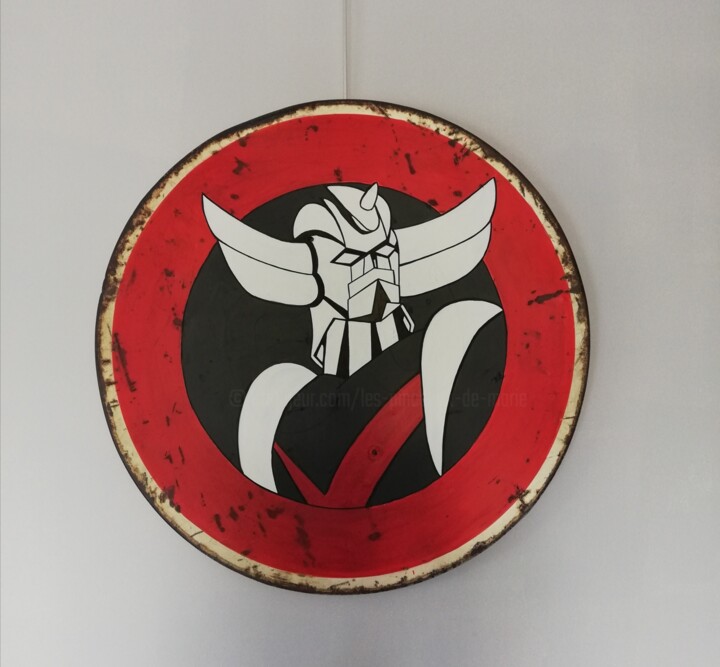 Goldorak sur panneau de signalisation rond ( diamètre 66 cm) 绘画, 26x26 in