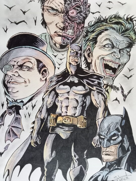 Illustration de la bd de Batman réalisé aux crayons 图画, 16.5x11.7 in